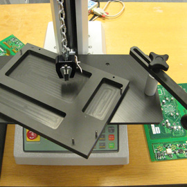 Tensile testing jig for testing hot bar soldered flexi-circuits and ribbon cables