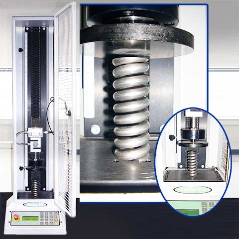 An aerospace spring compression test system requires alignment and sample containment considerations