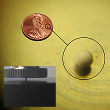 Alumina sphere crush test and size comparison to a penny